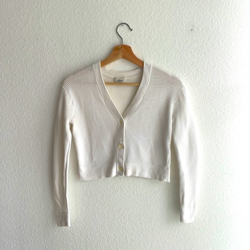 Aritzia white crop knit cardigan